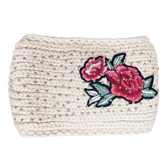 JC SUNNY NWT Red Rose Knit Headband Earwarmer w/ Gold Buttons - Picture 3 of 6